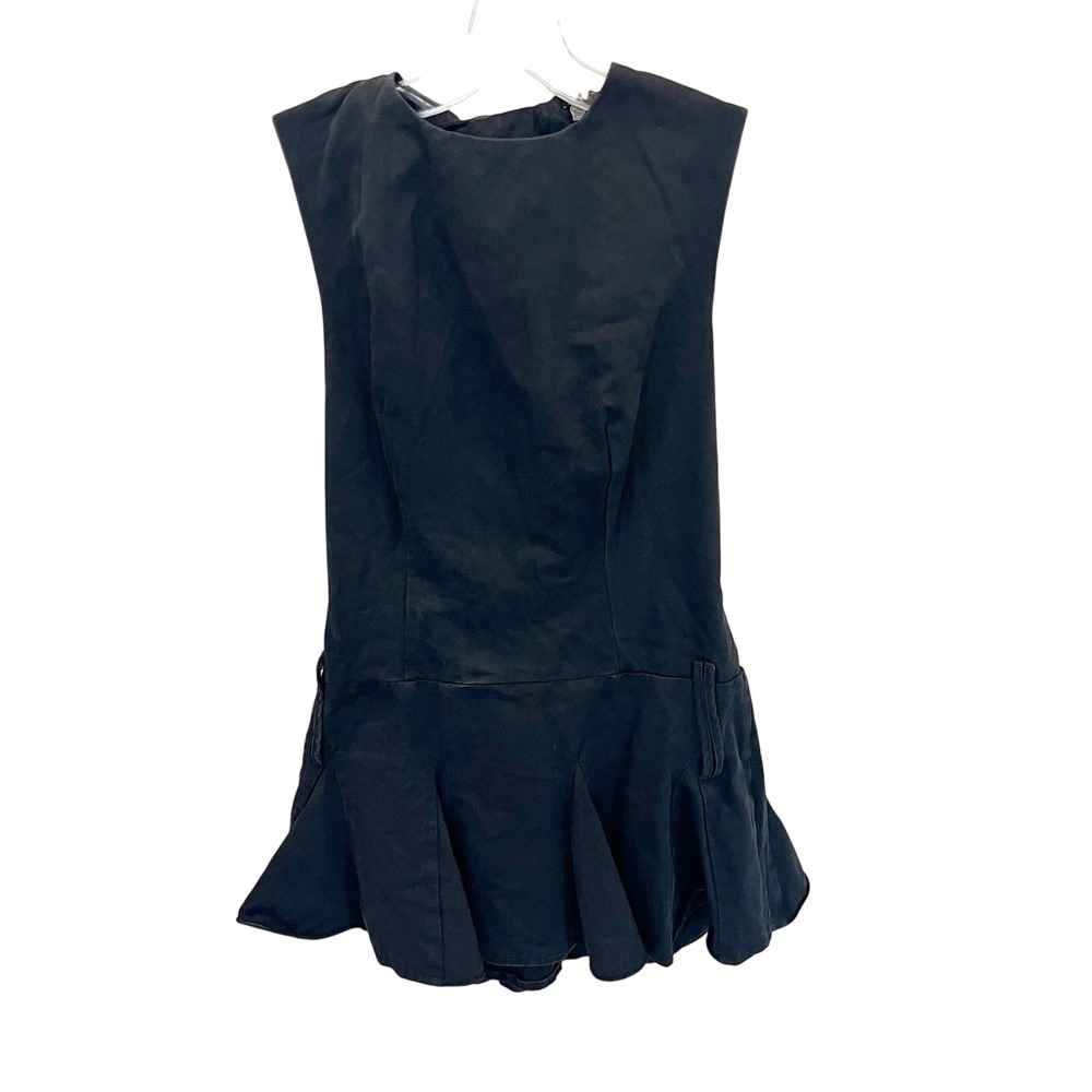 Murci Black Cotton Lace Up Back Pleated Mini Dress Sleeveless Goth Grunge SMALL‎